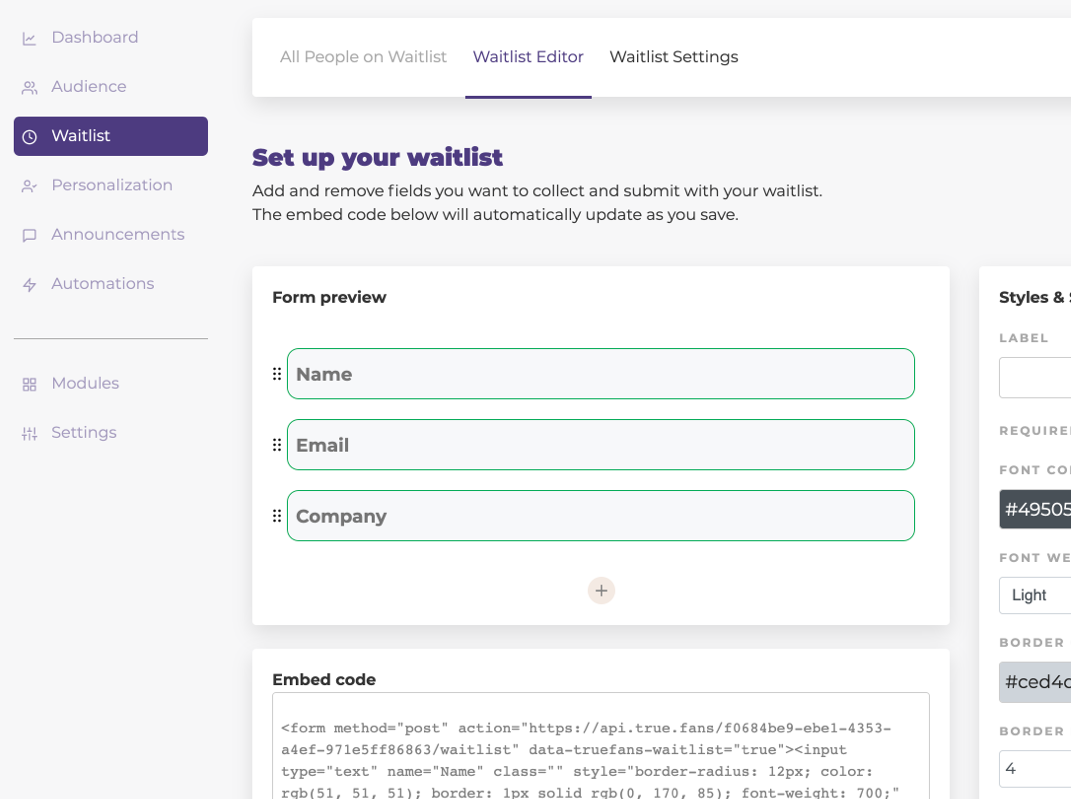 Easy embeddable forms